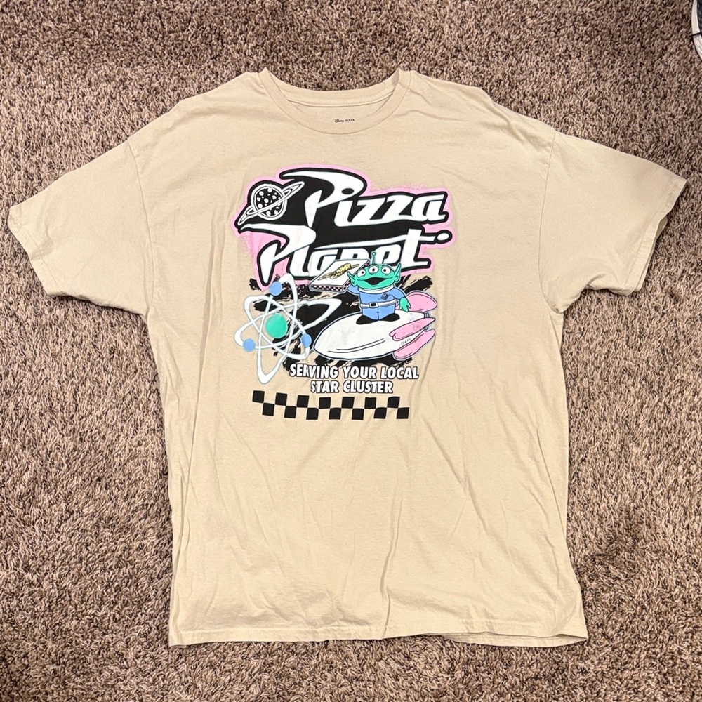 Disney Pizza Planet Beige Graphic Tee with Green Alien